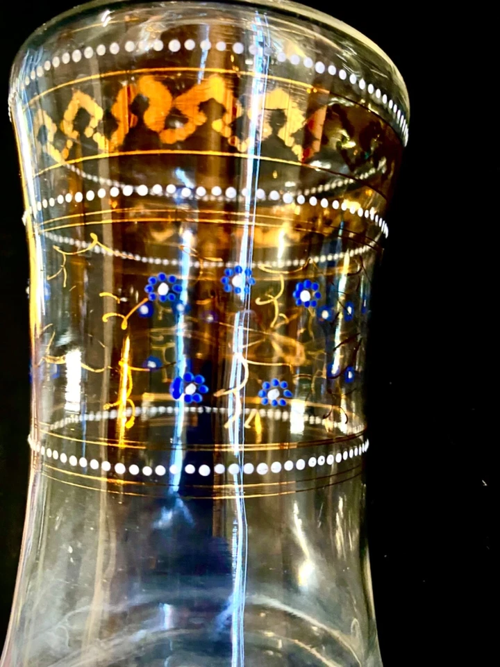 Antique 1940s Hand Blown Glass Decanter Cologne Bottle Hand Painted Floral Gold - Image 4 of 4