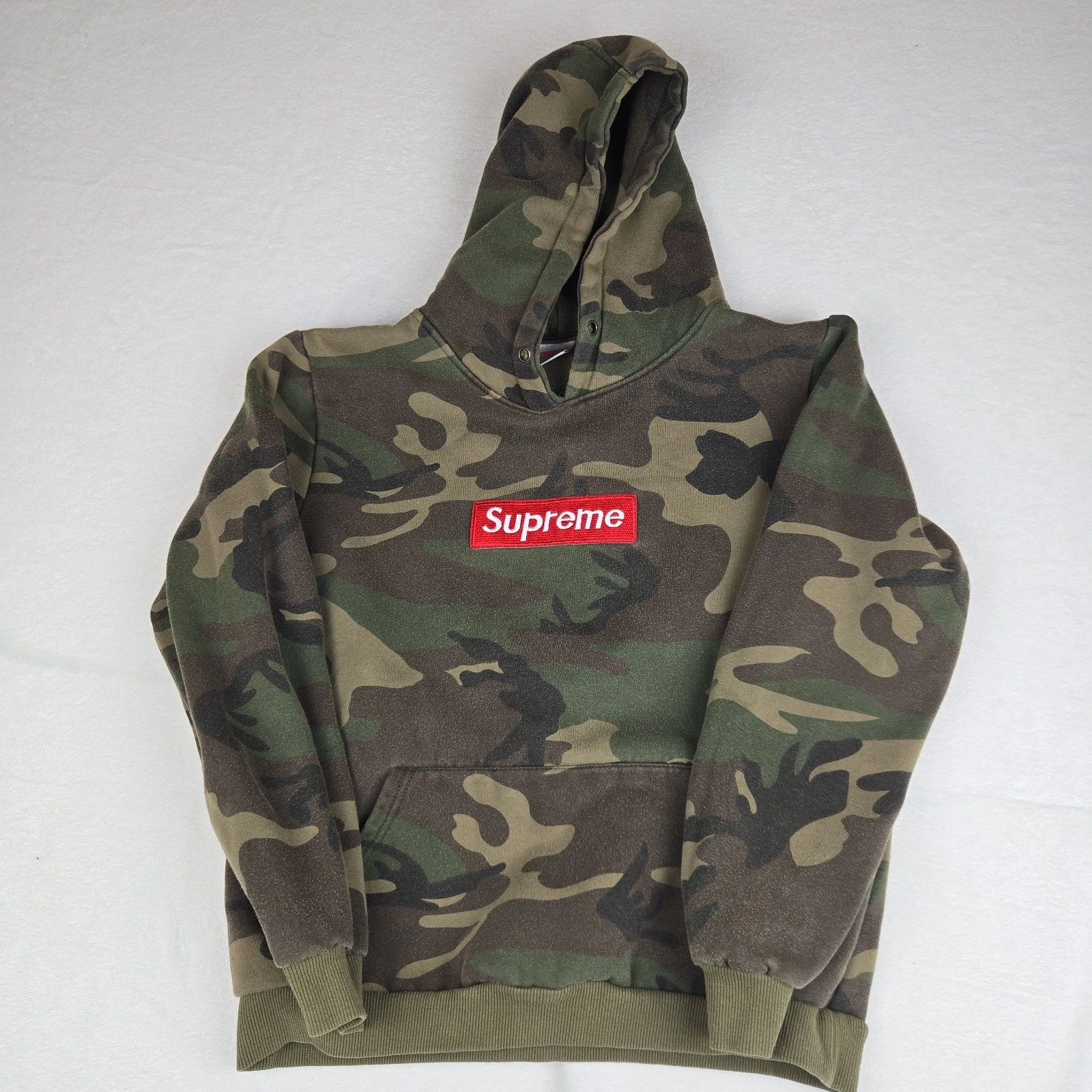 Supreme Camouflage Hoodie Streetwear Box Patch Spell Logo Green Men's Size M