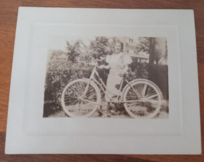 Antique Woman ''Maudie'' & Bicycle Cabinet Card Photo 3.75x4.75 Christmas Greeting