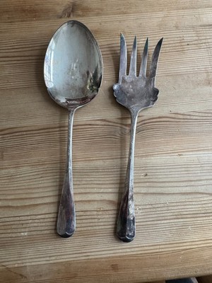 Vintage Skandinavisch Versilbert Salatbesteck Löffel & Gabel Mid Century Norwegen