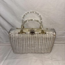 50s/60s Lesco Lona pearlized lucite and wicker purse