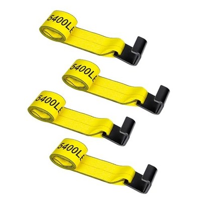 4'' x 5' Roll Off Container Winch Strap w/Flat Hook,Heavy Duty Tie 4-pack Yellow