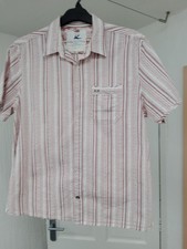 Richa.John Rocha Men's Shirt L 100% Cotton Red white  Striped Short Sleeve Used.