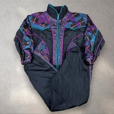 Vintage 80s Colorful Nylon Windbreaker Jacket Pants Set Size MD Retro