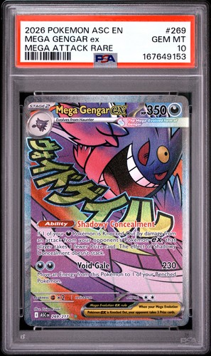 2026 MEGA GENGAR EX 269 ATTACK RARE ASCENDED HEROES POKEMON PSA 10