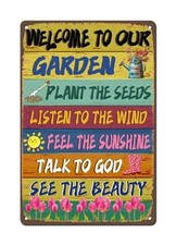 Vintage Welcome to Our Garden Sign - 8x12 Inches Decorative inch,