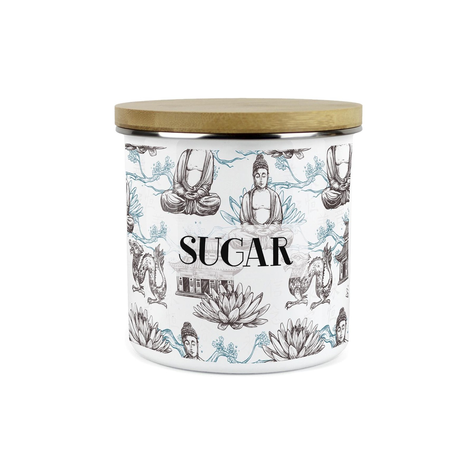 Sugar Storage Canister - Oriental Scene Enamel Kitchen Storage Jar