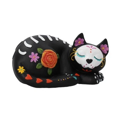 NEMESIS NOW Sleepy Sugar Figurine Mexican Day of the Dead Sugar Skull Cat Ornament