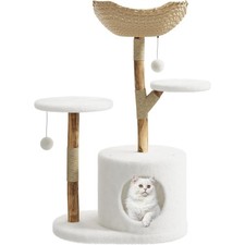 Modern Wooden Cat Tree Tower Multi-Level Indoor Cat Condo with Large Top Perch