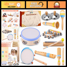 Musical Instruments for Toddlers 1-3, Montessori Wooden Music Set, Drum, Flute,