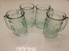 Vintage Set of 4 Coca-Cola Green Glass Mugs Embossed Coke Logo Handles Heavy