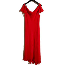 Spenser Jeremy Size 10 Red Dress Silk Maxi Flutter Sleeve Quiet Luxury