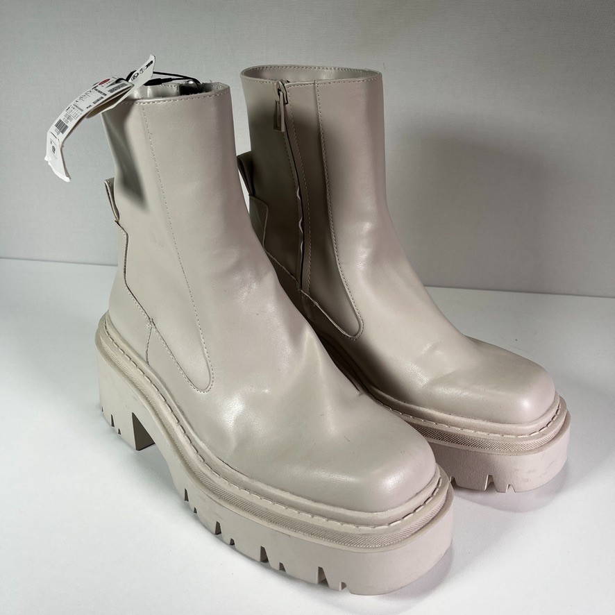 ZARA Beige Faux Leather Shoes Zip Up Comfort Platform Ankle Boots