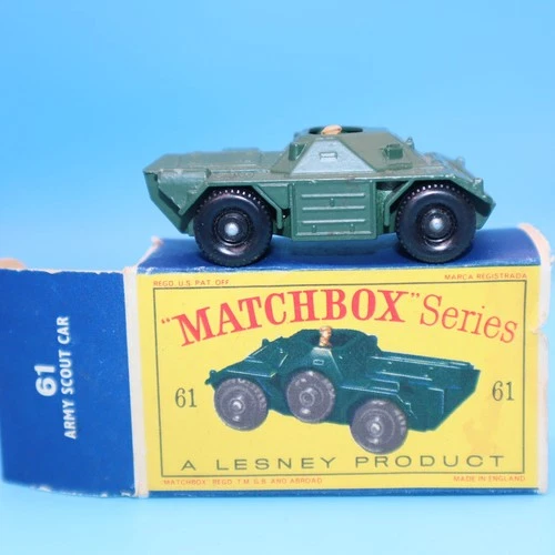 VINTAGE Matchbox Lesney Series No. 61 Army Scout Car - D Style Box COMPLETE EX+