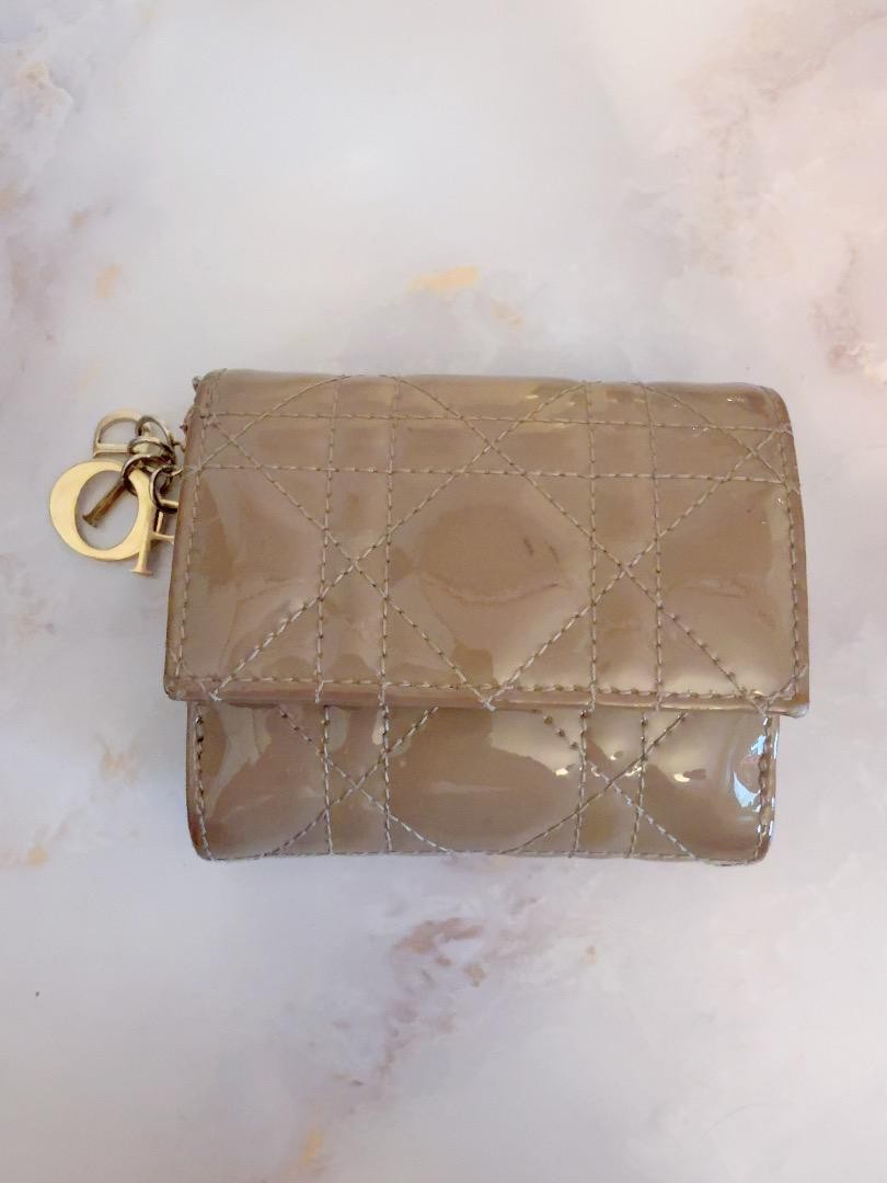 Dior Lady Dior Beige Quilted Enamel Wallet Pre-Owned