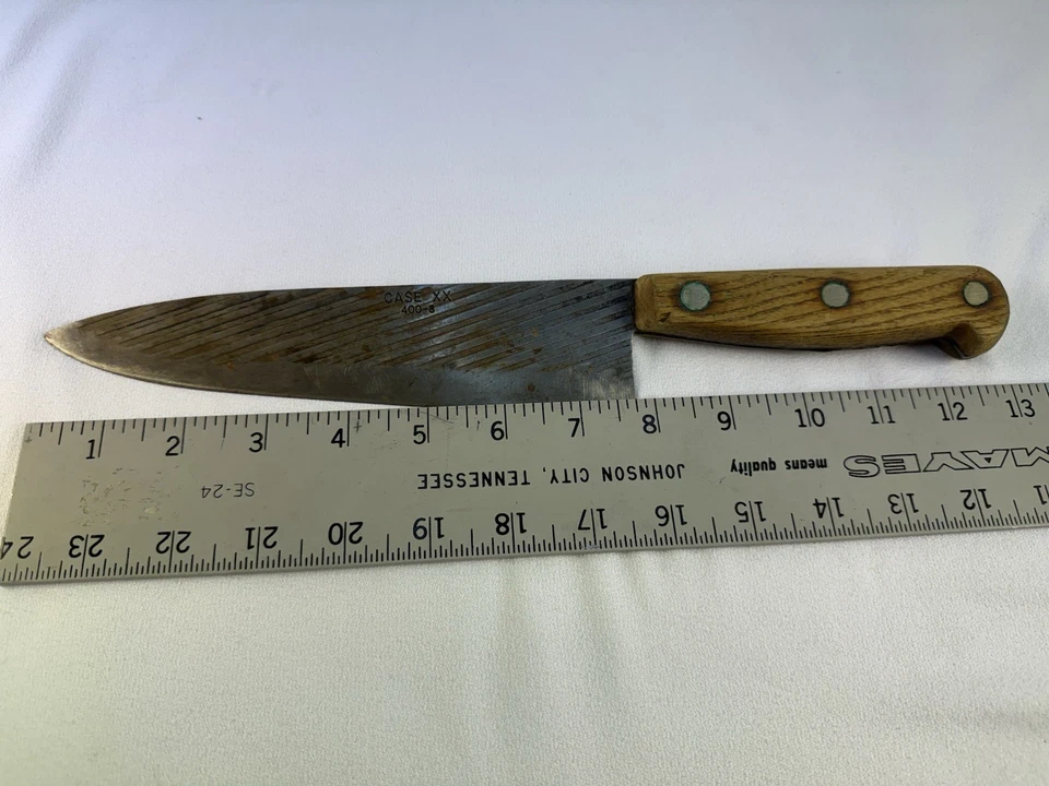 VINTAGE 60’S CASE XX 400-8 CHEF KNIFE 8” CARBON STEEL FULL TANG WOOD HANDLE USA - Image 3 of 3