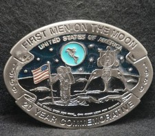 XC21154 VINTAGE 1989 FIRST MEN ON THE MOON 20 YEAR COMMEMORATIVE BELT BUCKLE