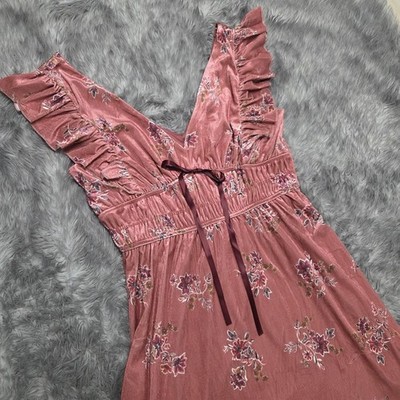 NWT Francesca's Pink Red Floral Bow Ruffle Sleeveless Midi Dress, Women's Size L