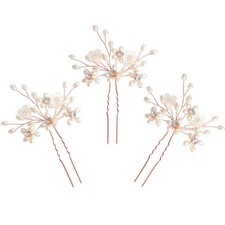 3 PCS Pearl Wedding Hair Pins Floral Crystal Accessories Bridal Rose Gold