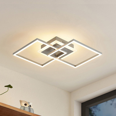Lindby Deckenleuchte Deckenlampe LED Fjardo silber Fernbedienung quadratisch 660