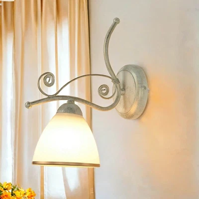 Applique Murale Shabby Blanche Métal Verre Art Nouveau NARELLA Chambre À Coucher - Photo 1/4