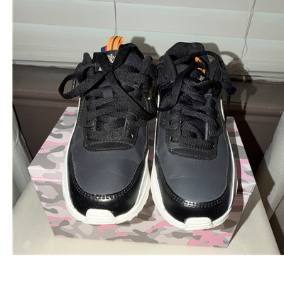 Nike Air Max 90 CD6864-001 Black White Pink Gold Synthetic Kids Sneaker 5.5Y