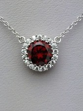 .925 Sterling Silver Garnet CZ Halo Pendant Necklace - January Birthstone