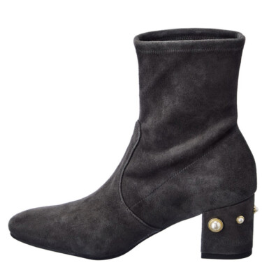 Stuart Weitzman Ankle Bootie Womens 8 Gray Suede Siggy 60 Pearl Suede New $695