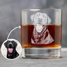 Custom Dog Dad Whiskey Glass Fathers Day Gifts - Pet Portrait Engraved
