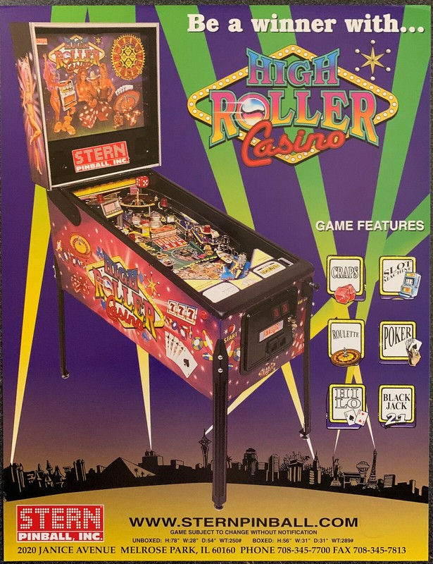 HIGH ROLLER CASINO - Original Stern Pinball Flyer 2001 - Box Shipped