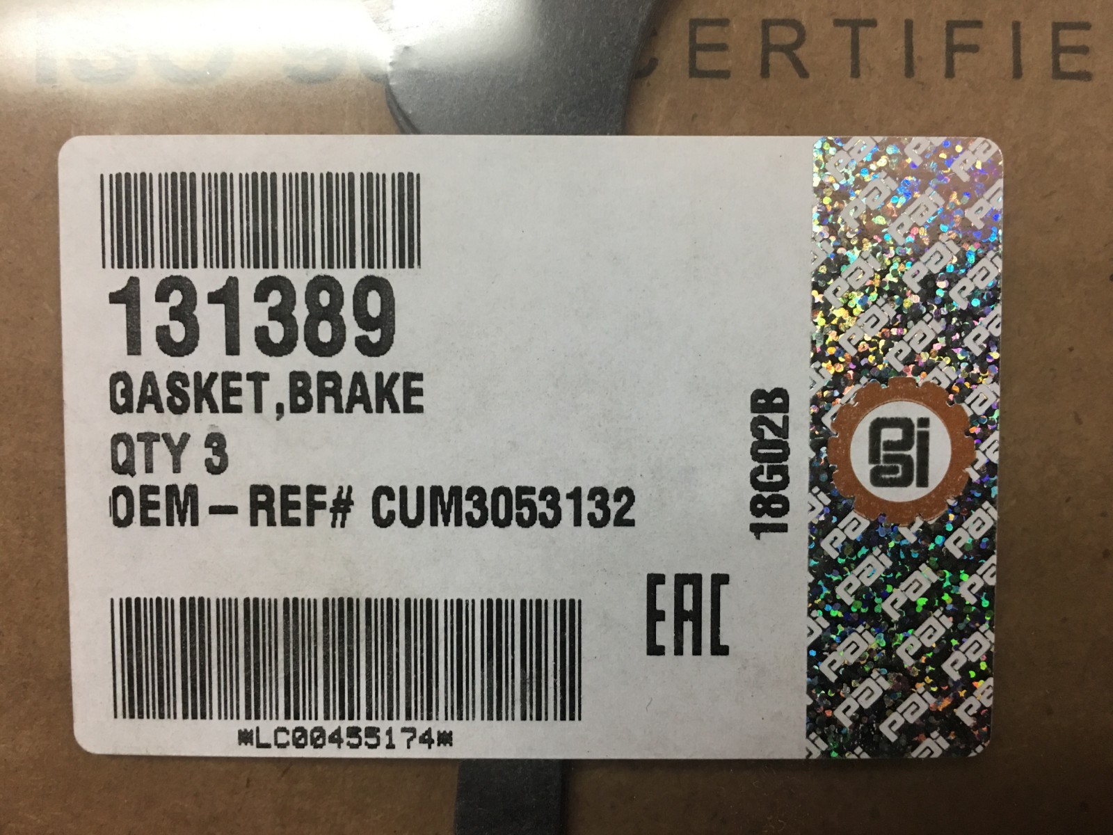 Jake Brake Gasket for Cummins 855 88NT. Qty. 3 PAI 131389 Ref