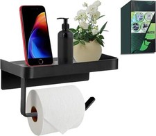 Toilet Roll Holder Self Adhesive with Shelf 2 in 1 Black Stainless Steel Rack