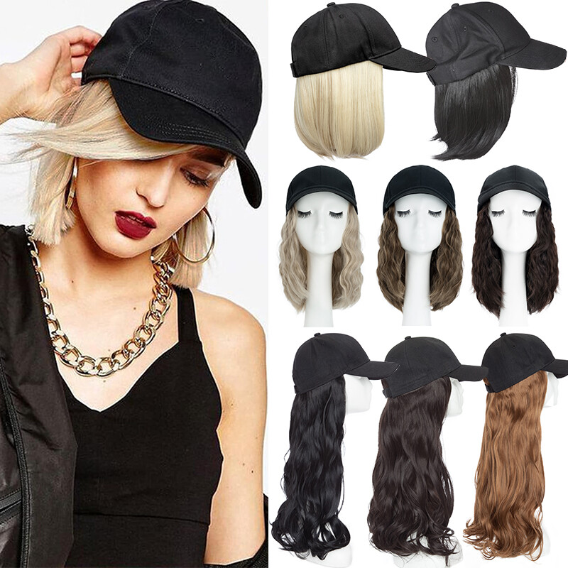 Baseball Hat Cap with Hair Extensions Synthetic Long Curly Ponytail Natural  Wavy