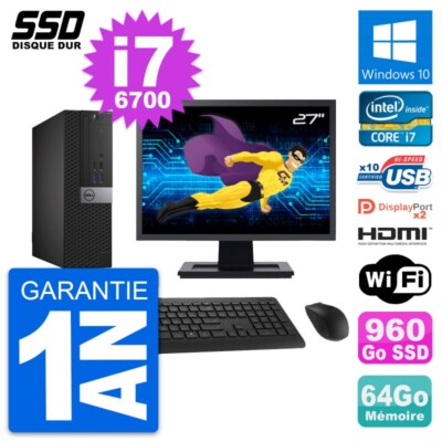 PC DELL 7040 SFF Bildschirm 27 '' Core i7-6700 RAM 64Go SSD 960Go HDMI Windows 10