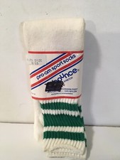 Vtg Pro-Am Sport Socks Tube Socks Green Stripe Cotton Blend Size 9-15 USA Made