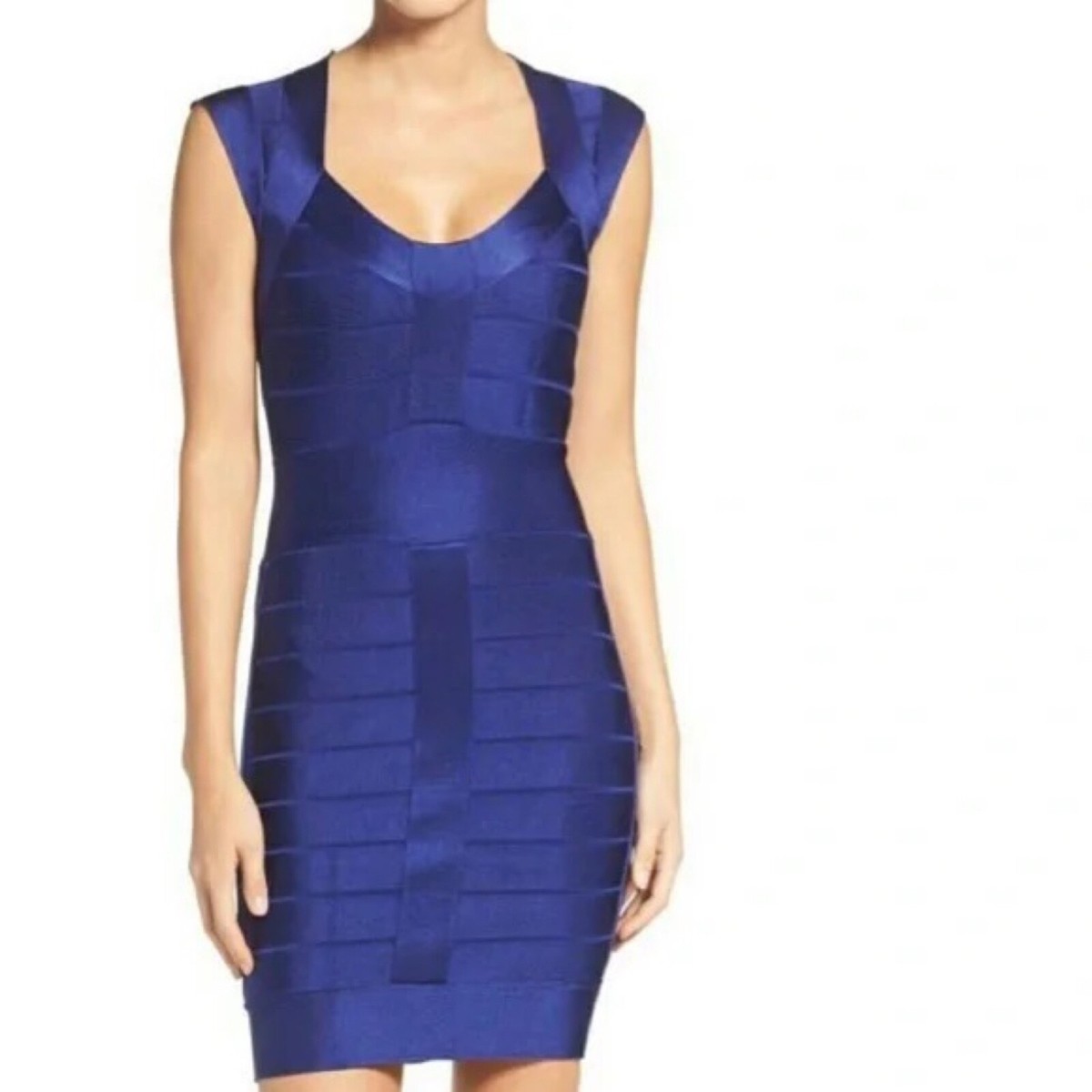 french connection blue bodycon dress French Connection indigo blue bodycon tight stretch bondage mini dress 4  small