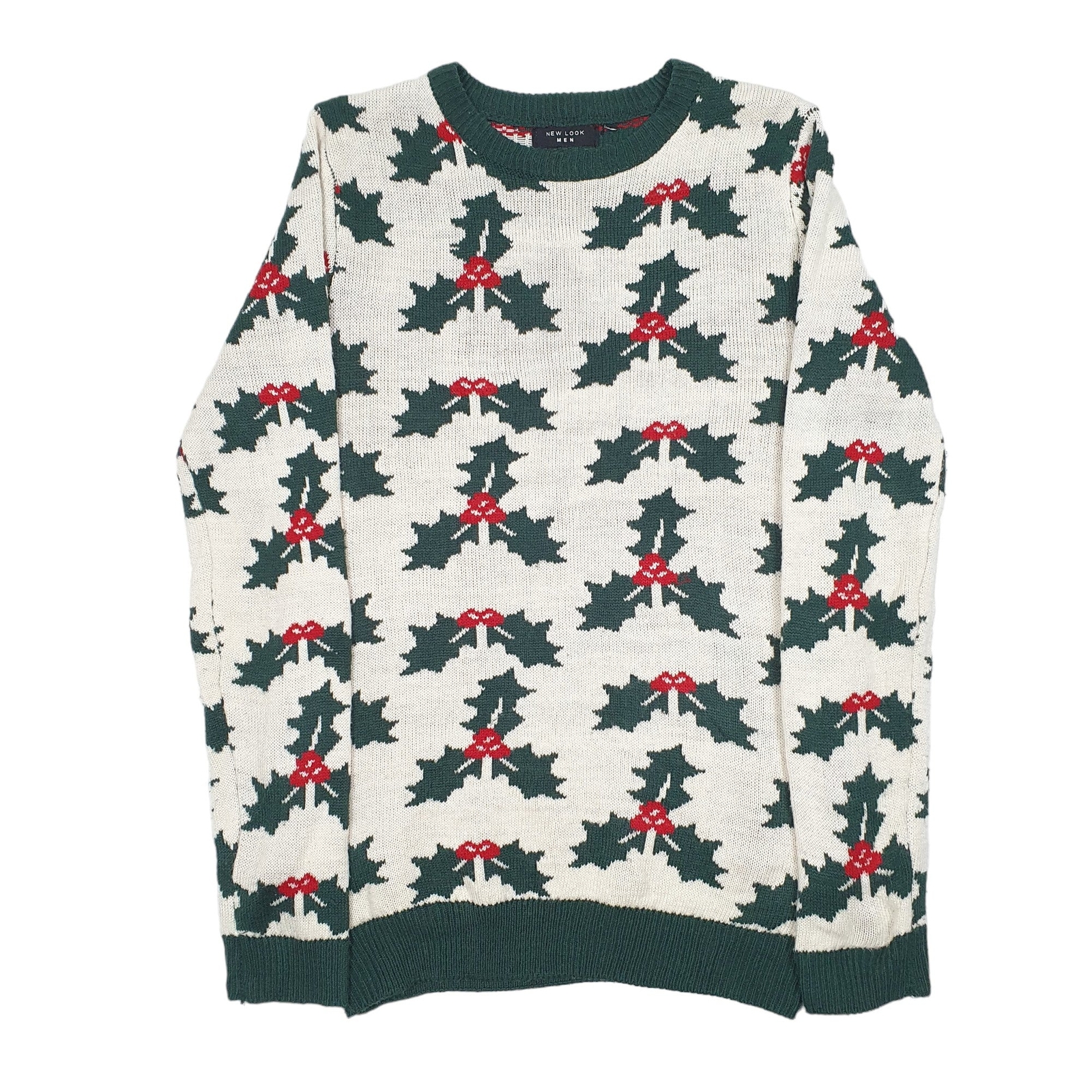 NEW LOOK Crewneck Knit Christmas Festive Holly Ivy Jumper Sweatshirt Mens XS