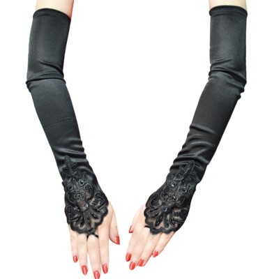 Women's Evening Party Gloves Mittens Long Satin Finger Gloves Opera Prom Party