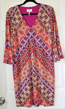 Laundry by Shelli Segal Multi-Color Medallion Print Dress Bell Sleeves Size 14