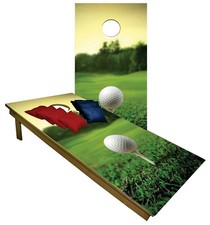GOLF Cornhole Boards BEANBAG TOSS GAME w Bags Golfer Tee Off Golfing Set