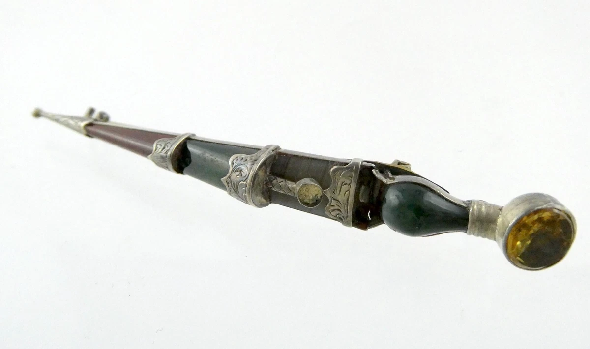 Antique Victorian Scottish Sterling Silver Dirk Kilt Pin Dagger