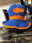NEW Hand Crocheted Baby Bucket Hat, 0-3 Month-Newborn. Blue w/Orange Trim. Fish. — photo 4