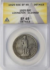 1925 Lexington Commemorative Silver Half Dollar 50c ANACS EF45 Details Cleaned