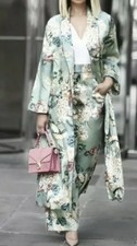 Zara Iconic Kardashian Sage Green Satin Floral Oriental Kimono Dress Jacket Xs