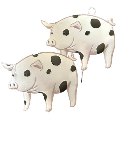 Scratch & Dent Set of 2 Rustic White Finish Metal Flying Pig