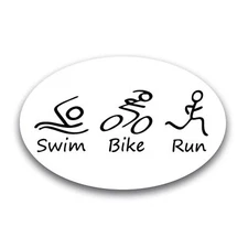 Swim Bike Run Black and White Oval Magnet Decal, 4x6 Inches, Automotive Magnet