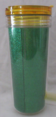 Davids Tea FAVOURITE TUMBLER TRITAN GLITTER TROPICAL GREEN with straw & brush