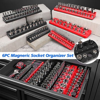 Magnetic Socket Organizer Holder 6-PACK Set 1/4'' 3/8'' 1/2'' Metric SAE