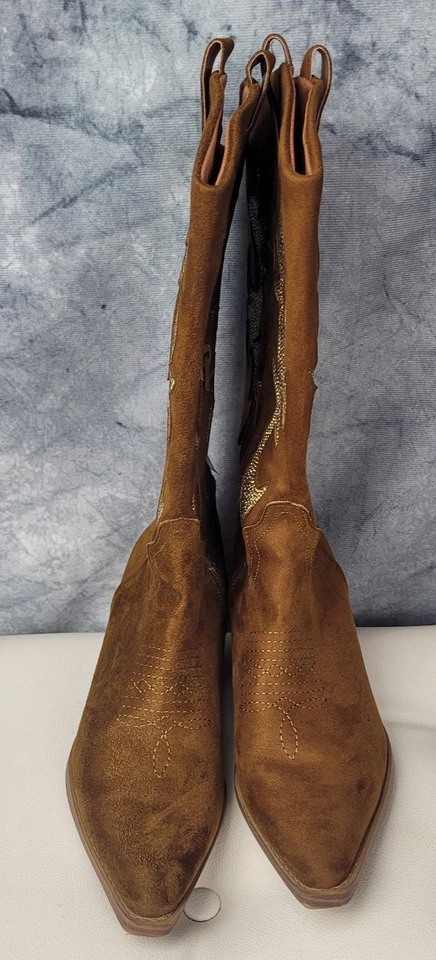 Wild Pair Botas Vaqueras Mujer Talla 8M Gamuza Lucahf Marrón Dorado Bling Foto 3 de 4