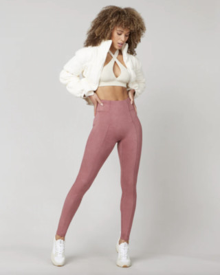 SPANX NWT $98 Soft Faux Suede Pulling Leggings Pants in Rich Rose Size Small